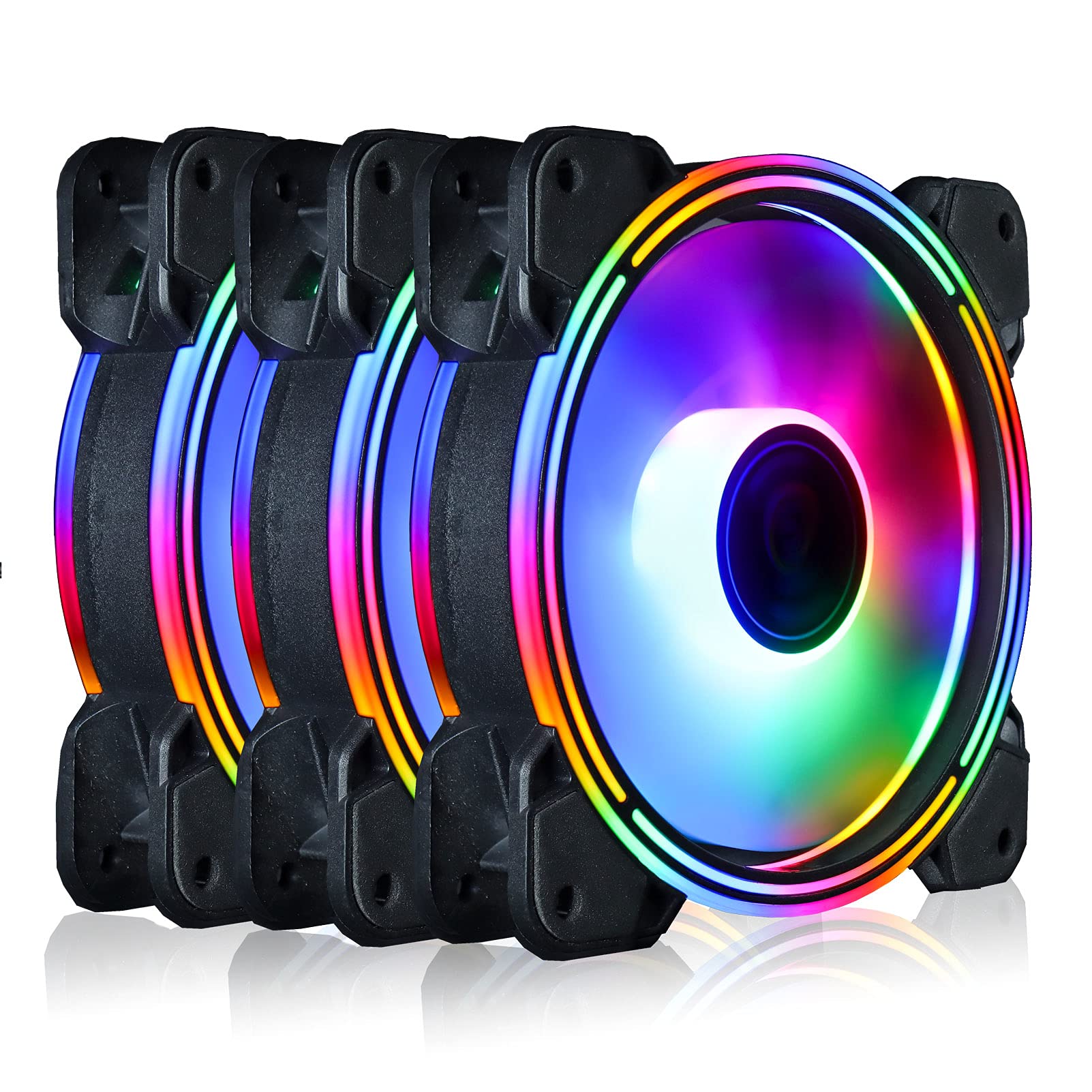 Conisy Rainbow Series 120mm Case Fan for Computer Case, Super Silent Efficient RGB LED PC Cooling Fan - 3 Pcs (Multicolor)