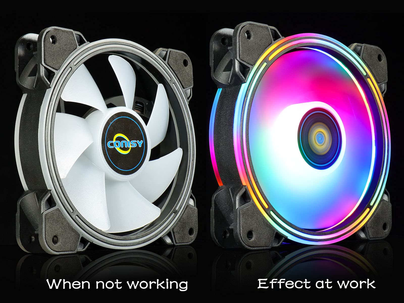 Conisy Rainbow Series 120mm Case Fan for Computer Case, Super Silent Efficient RGB LED PC Cooling Fan - 3 Pcs (Multicolor)