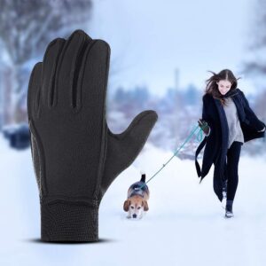 LERWAY Winter Warm Gloves, Thermal Black Warm Gloves for Men Women Waterproof Touchscreen Non-Slip Gloves for Driving, Cycling(L)