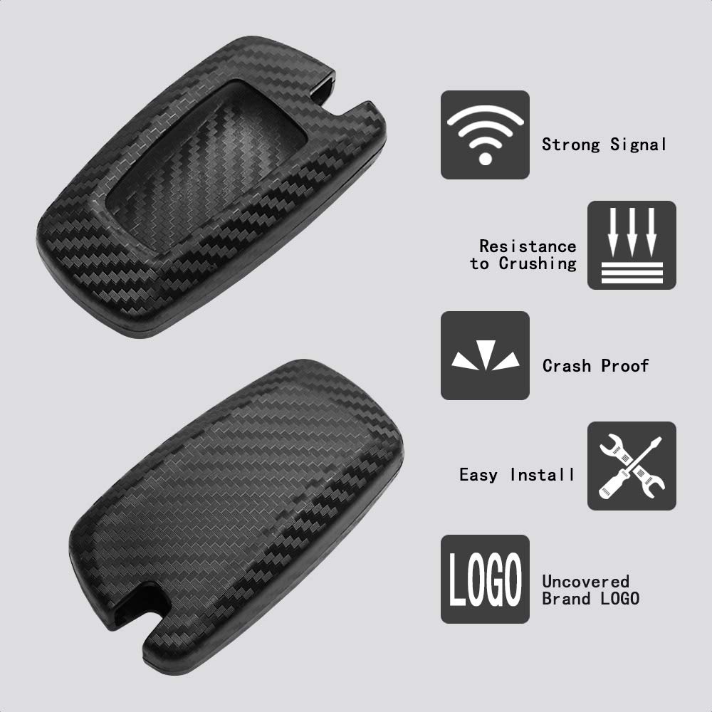 TANGSEN Smart Key Fob Personalized Case Protective Cover Compatible with BMW 1 3 4 5 6 7 Series GT3 GT5 M5 M6 X3 X4 3 4 Button Keyless Entry Remote 3D Twill Weave Carbon Fiber ABS Plastic Emboss