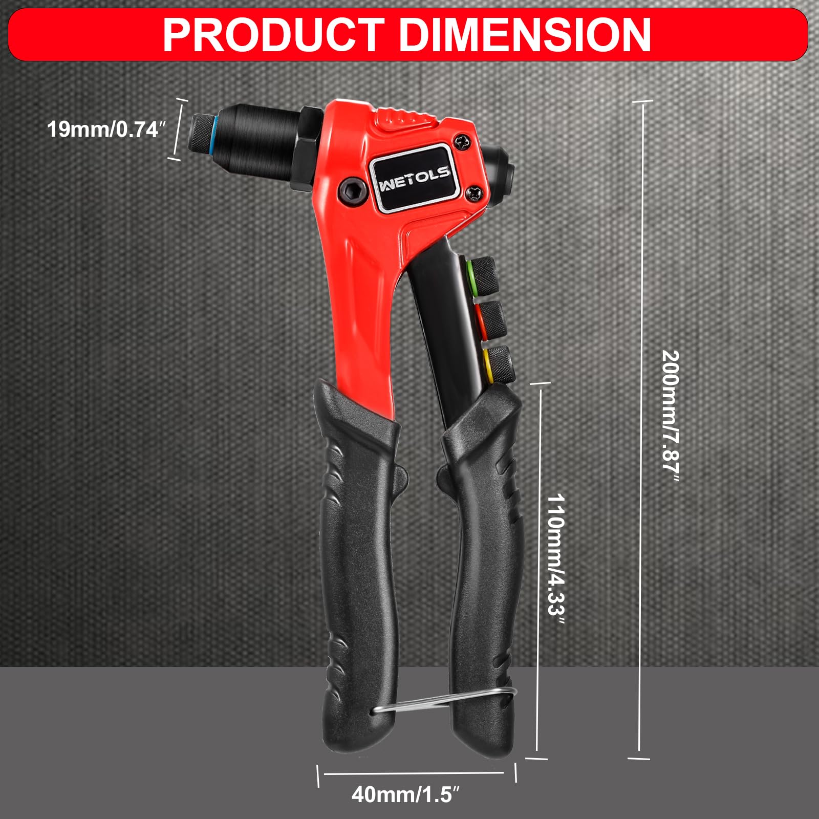 WETOLS Rivet Gun Kit with 200 Blind Rivets(04/07/2024 Upgraded) Pop Rivet Gun Kit with 4 Interchangeable Rivet Heads and 4 Drill Bits, Manual Single Hand Riveter with Sturdy BMC Carrying Case