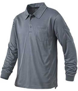 tyhengta mens polo shirt long sleeve quick dry performance lightweight tactical shirts gray x-large