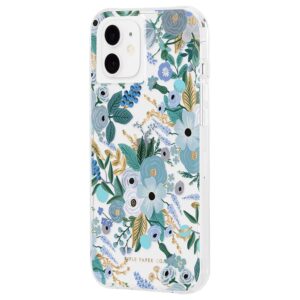 Rifle Paper Co - Case for iPhone 12 Mini (5G) - 10 ft Drop Protection - Gold Foil Elements - 5.4 Inch - Garden Party Blue