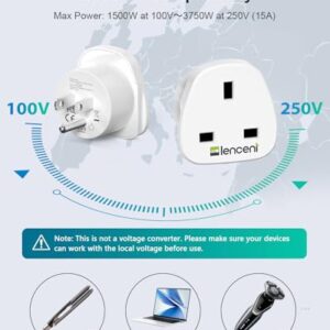 LENCENT UK to US America Plug Adapter, 2 Pack Grounded USA Visitors Travel Converter, Converts All Type G Plugs from United Kingdom UK Singapore Malaysia UAE Ireland Malta Hongkong and etc. (Type B)