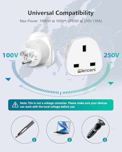 LENCENT UK to US America Plug Adapter, 2 Pack Grounded USA Visitors Travel Converter, Converts All Type G Plugs from United Kingdom UK Singapore Malaysia UAE Ireland Malta Hongkong and etc. (Type B)