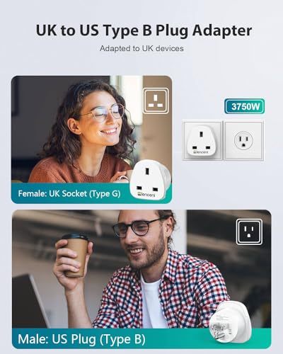 LENCENT UK to US America Plug Adapter, 2 Pack Grounded USA Visitors Travel Converter, Converts All Type G Plugs from United Kingdom UK Singapore Malaysia UAE Ireland Malta Hongkong and etc. (Type B)