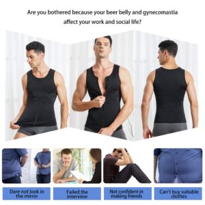 Eleady Men's Compression Shirt Undershirt Slimming Body Shaper Athletic Workout Shirts Tank Top Sport Vest with Zipper (Black, Large)