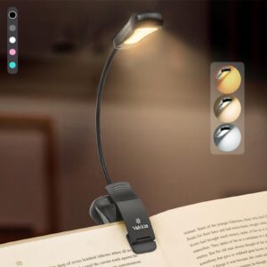 vekkia/luminolite rechargeable book light, reading lights for books in bed, 3 colortemperature × 3 brightness, clip on book, up to 70 hours lighting, great for readers, travel (black)