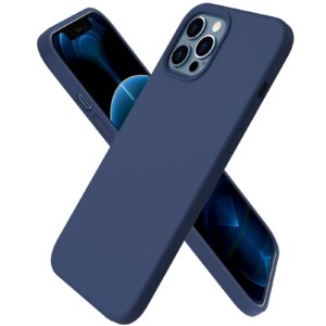ornarto compatible with iphone 12 pro max case 6.7", slim liquid silicone 3 layers full covered soft gel rubber phone case protective cover with microfiber lining 6.7 inch-navy blue