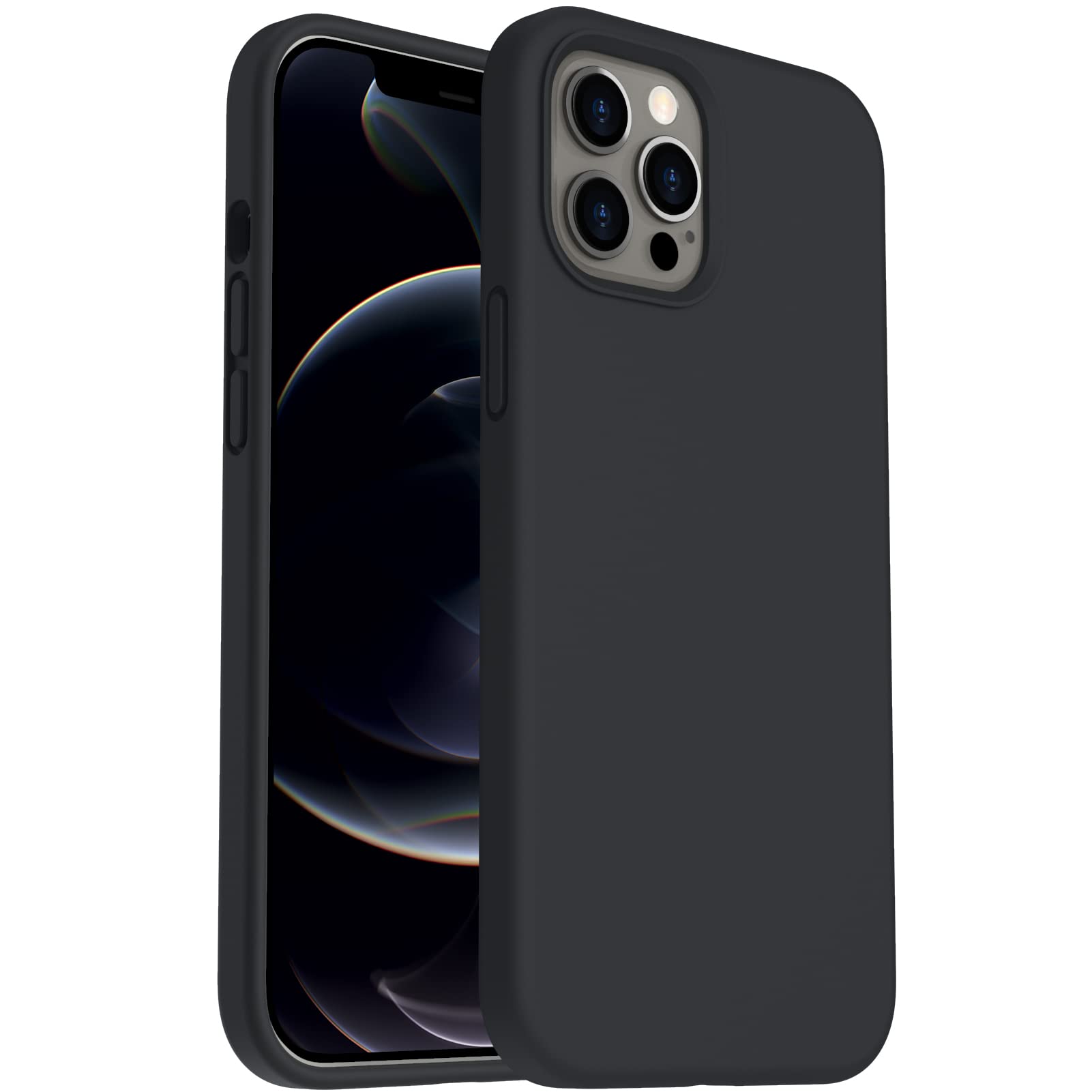 ORNARTO Shockproof Liquid Silicone Designed for iPhone 12 Pro Max Case 6.7", Gel Rubber Anti-Shock Cover Phone Case Drop Protection 6.7inch-Midnight