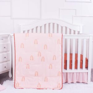 la premura boho rainbow baby nursery crib bedding set, 3 piece standard size crib bedding sets, brown & natural