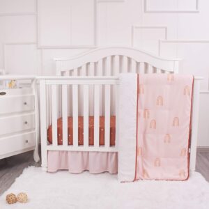 La Premura Boho Rainbow Baby Nursery Crib Bedding Set, 3 Piece Standard Size Crib Bedding Sets, Brown & Natural