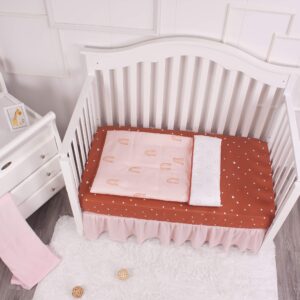 La Premura Boho Rainbow Baby Nursery Crib Bedding Set, 3 Piece Standard Size Crib Bedding Sets, Brown & Natural