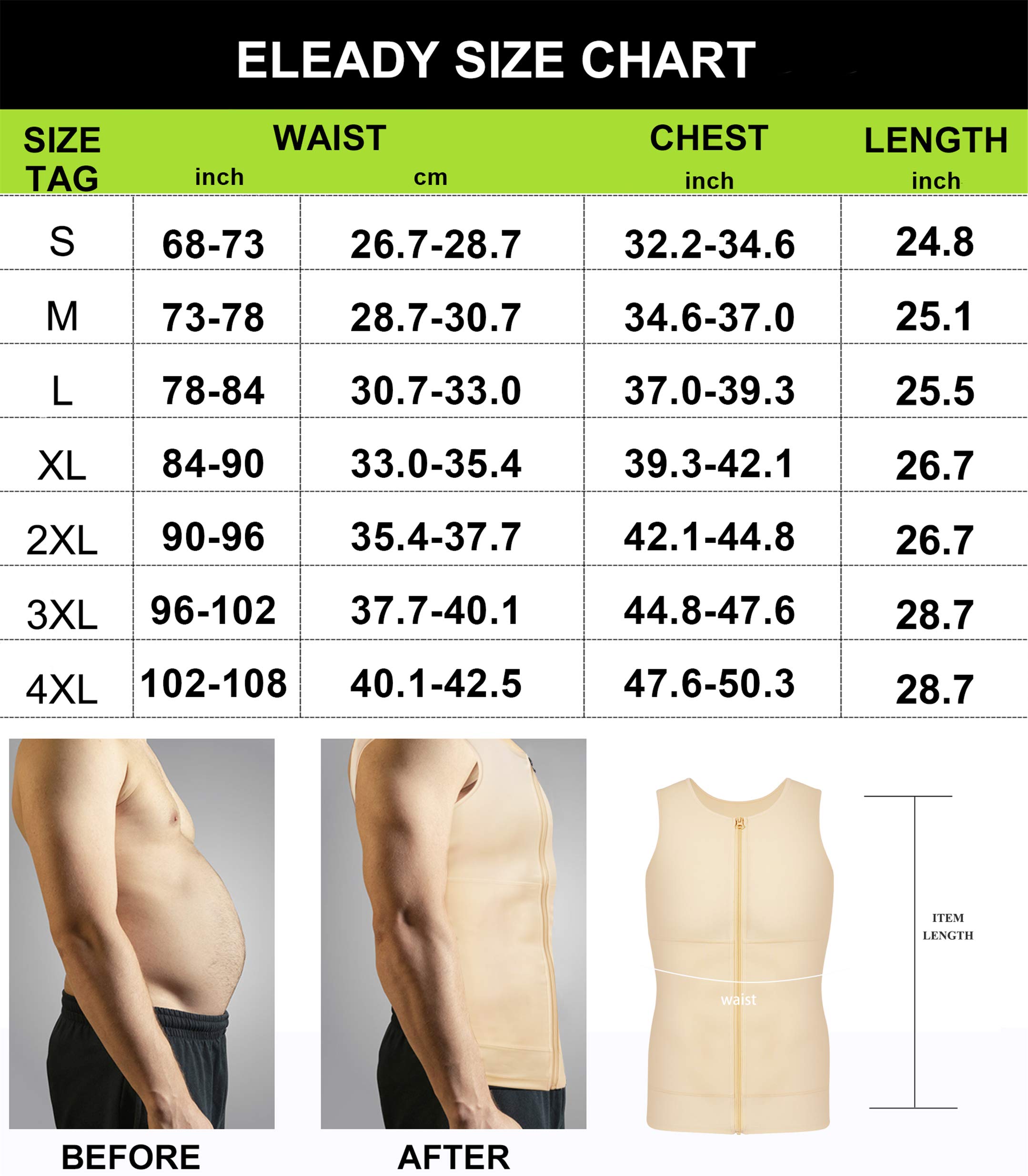 Eleady Men's Compression Shirt Undershirt Slimming Body Shaper Athletic Workout Shirts Tank Top Sport Vest with Zipper (Beige, Medium)