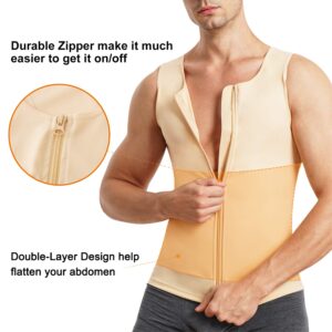 Eleady Men's Compression Shirt Undershirt Slimming Body Shaper Athletic Workout Shirts Tank Top Sport Vest with Zipper (Beige, Medium)