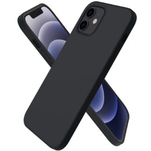 ornarto compatible with iphone 12 mini case, slim liquid silicone 3 layers full covered soft gel rubber with microfiber case cover 5.4 inch-black