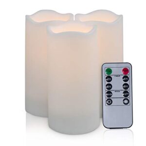 waterproof outdoor flameless candles with remote, bemoment battery operated candles for indoor outdoor lanterns, plastic candles for garden, lawn wedding, set of 3(3x6inch)
