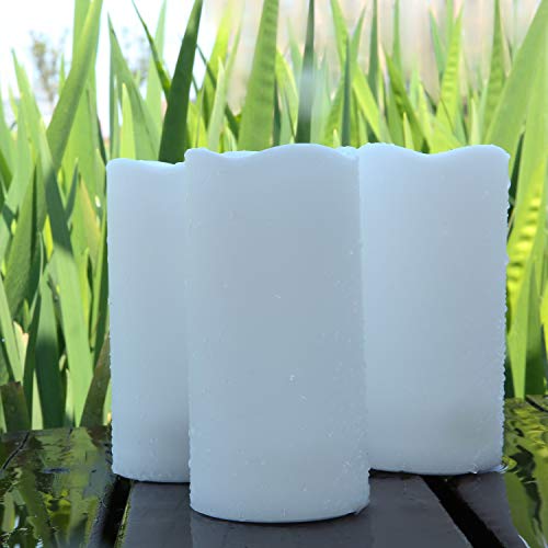 Waterproof Outdoor Flameless Candles with Remote, Bemoment Battery Operated Candles for Indoor Outdoor Lanterns, Plastic Candles for Garden, Lawn Wedding, Set of 3(3x6inch)