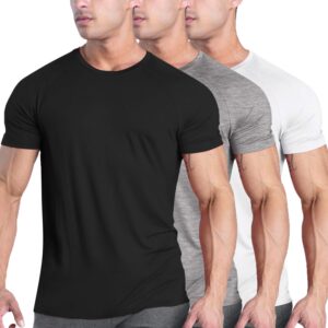 coofandy men's 3 pack workout t shirts short sleeve gym bodybuilding muscle shirts base layer fitness tee tops