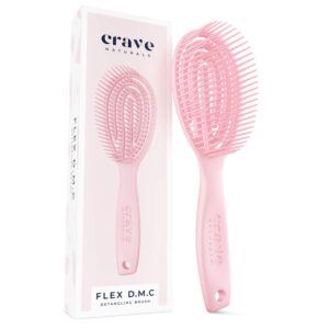 crave naturals flex dmc detangling brush for natural textured hair - flexible hair brush detangler for curly, frizzy, thick hair - round