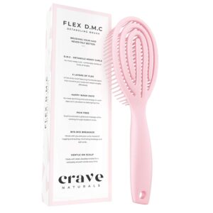 Crave Naturals FLEX DMC Detangling Brush for Natural Textured Hair - Flexible Hair Brush Detangler for Curly, Frizzy, Thick Hair - ROUND