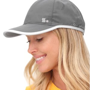 SAAKA Performance Sports Hat. Lightweight, Quick Drying. Running, Tennis & Golf Cap for Women (Graphite, Medium/Large)