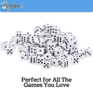 Regal Games - 6-Sided Urea Game Dice Set - Standard 16mm Size - 50 Count - White - Perfect for Group Events, Bulk Buying