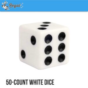 Regal Games - 6-Sided Urea Game Dice Set - Standard 16mm Size - 50 Count - White - Perfect for Group Events, Bulk Buying