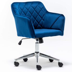 btexpert shape blue modern diamond contemporary tufted home office bucket velvet vanity chair, 360 swivel adjustable, 21" d x 23" w x 34" h