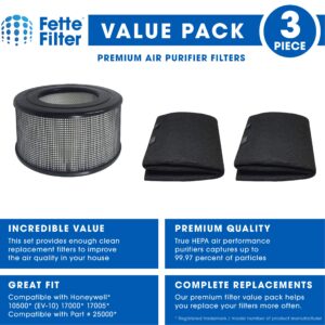 Fette Filter - Replacement 1 x HEPA Filter & 2 x Wrapping Carbon Pre-Filters Compatible with Honeywell 10500 (EV-10) 17000 17005 Part Number 20500. Combo Pack