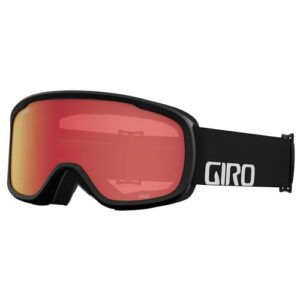 giro cruz asian fit ski goggles - snowboard goggles for men, women & youth - anti-fog - otg - black wordmark strap with amber scarlet lens