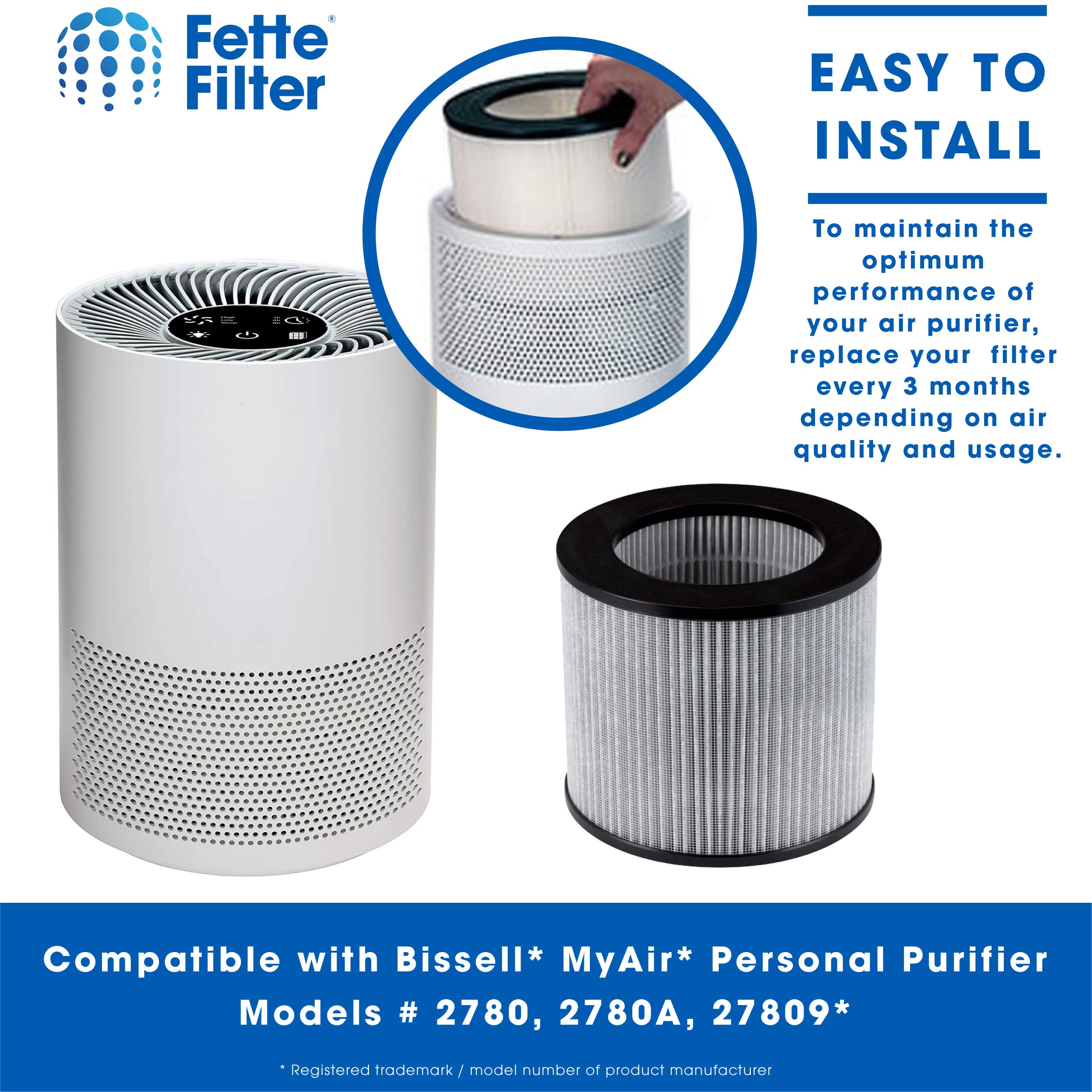 Fette Filter - Air Purifier Filter Compatible with Bissell 2801 High Efficiency and Carbon Filter for Bissell My Air Personal Models # 2780, 2780A, 27809, 3329, 2780P, 3329, 2780B) - Pack of 1