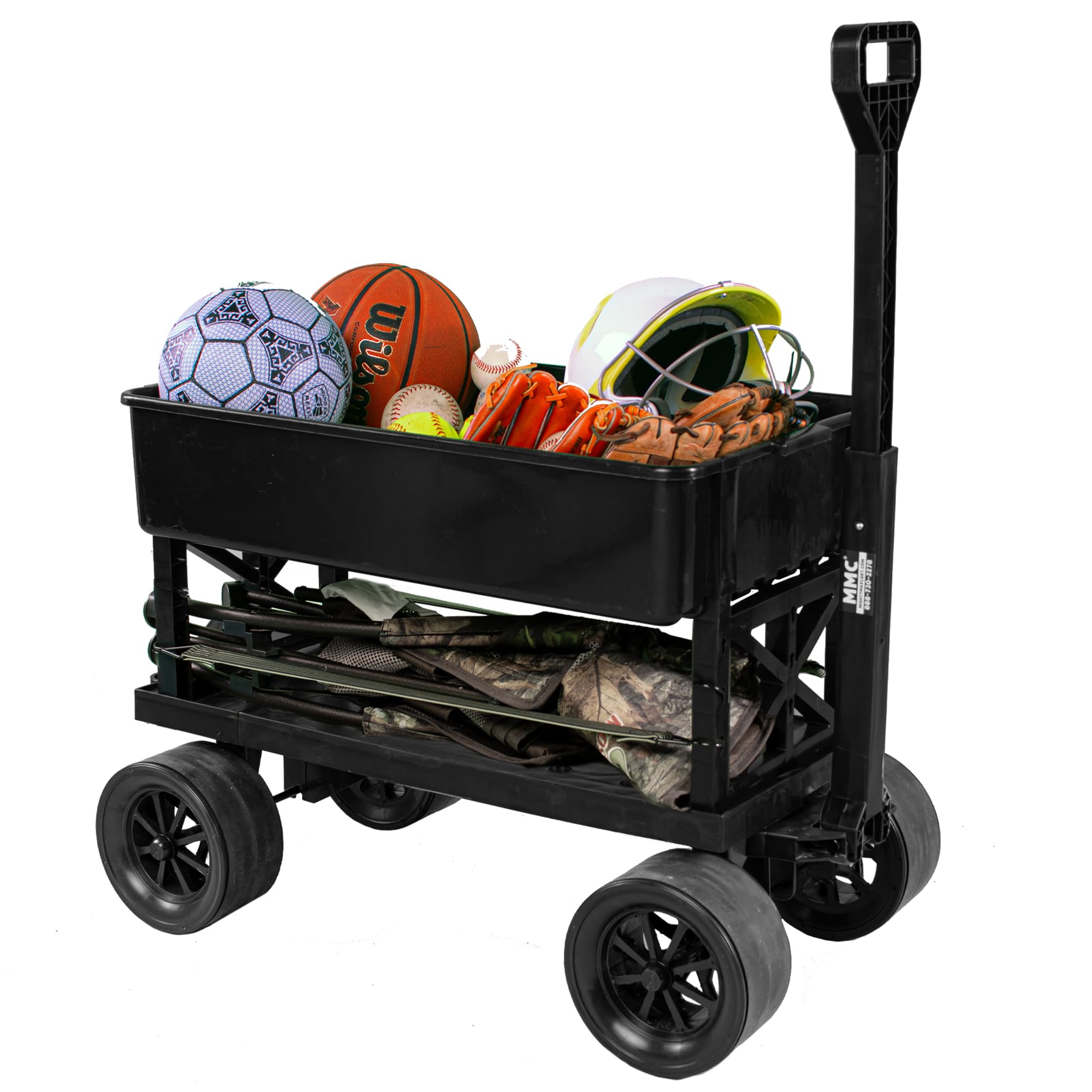 Mighty Max Cart | Collapsible Outdoor Utility Wagon - Heavy-Duty Moving Dolly 250 lb Capacity - Black 2.5 cu.ft Poly Tub