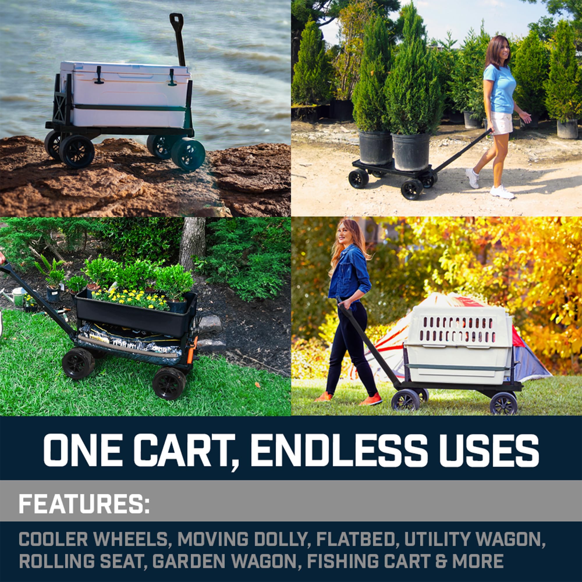 Mighty Max Cart | Collapsible Outdoor Utility Wagon - Heavy-Duty Moving Dolly 250 lb Capacity - Black 2.5 cu.ft Poly Tub