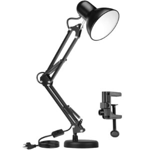 ameritop metal desk lamp, black, adjustable arm, 18" extension, ul-listed