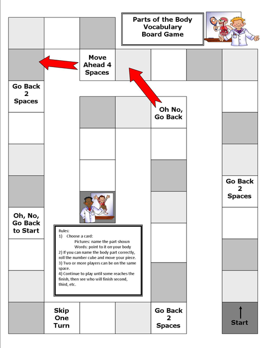 Parts of the Body Vocabulary Board Game