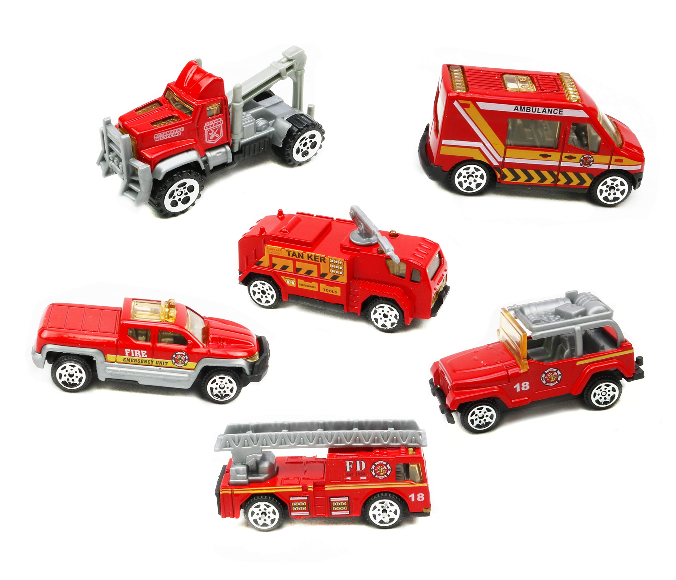 Smart Novelty Die Cast Emergency Trucks Vehicles Toy Cars Play Set in Carrier Truck - 7 in 1 Transport Truck Emergency Car Set for Kids Gifts (Fire Vehicle Set)