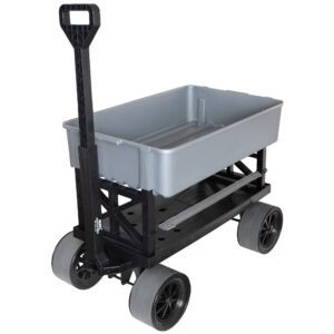 mighty max cart | collapsible outdoor utility wagon - heavy-duty moving dolly 250 lb capacity - silver 2.5 cu.ft poly tub | made in the usa