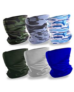 supreaker 6 pack camo cooling neck gaiters for men summer, silk bandana uv protection for motorcycle hiking, head scarf face mask cover outdoor windproof