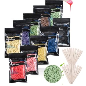 young vision hard wax beads for hair removal, 2.2 lb/1000g/35 oz total, 10 colors hard wax beans pack, bulk wax pearls for home waxing…