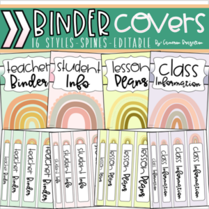 binder covers and spines teacher planner boho rainbow theme