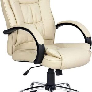 Halter Large Computer Desk Chair with Lumbar Support and Padded Arm Rests, Ergonomic Swivel Chairs, Comfortable Study Gaming Chair, Adjustable Home Office Chair, Rolling Executive Leather Chair, Beige