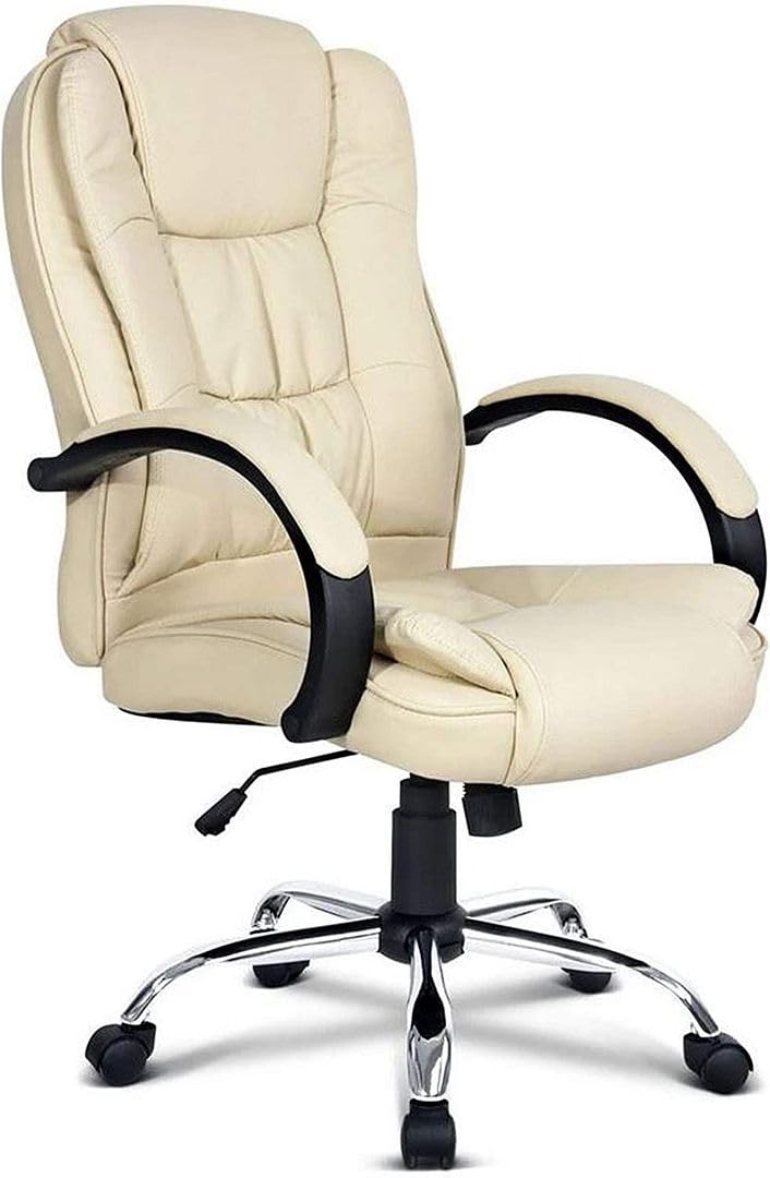 Halter Large Computer Desk Chair with Lumbar Support and Padded Arm Rests, Ergonomic Swivel Chairs, Comfortable Study Gaming Chair, Adjustable Home Office Chair, Rolling Executive Leather Chair, Beige