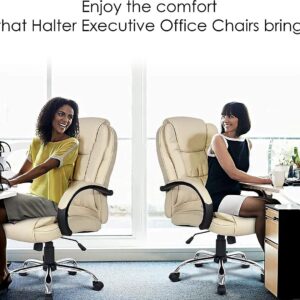 Halter Large Computer Desk Chair with Lumbar Support and Padded Arm Rests, Ergonomic Swivel Chairs, Comfortable Study Gaming Chair, Adjustable Home Office Chair, Rolling Executive Leather Chair, Beige