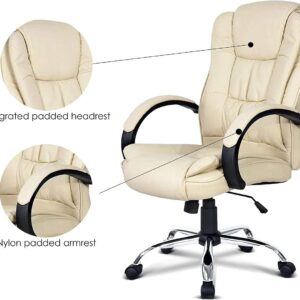 Halter Large Computer Desk Chair with Lumbar Support and Padded Arm Rests, Ergonomic Swivel Chairs, Comfortable Study Gaming Chair, Adjustable Home Office Chair, Rolling Executive Leather Chair, Beige