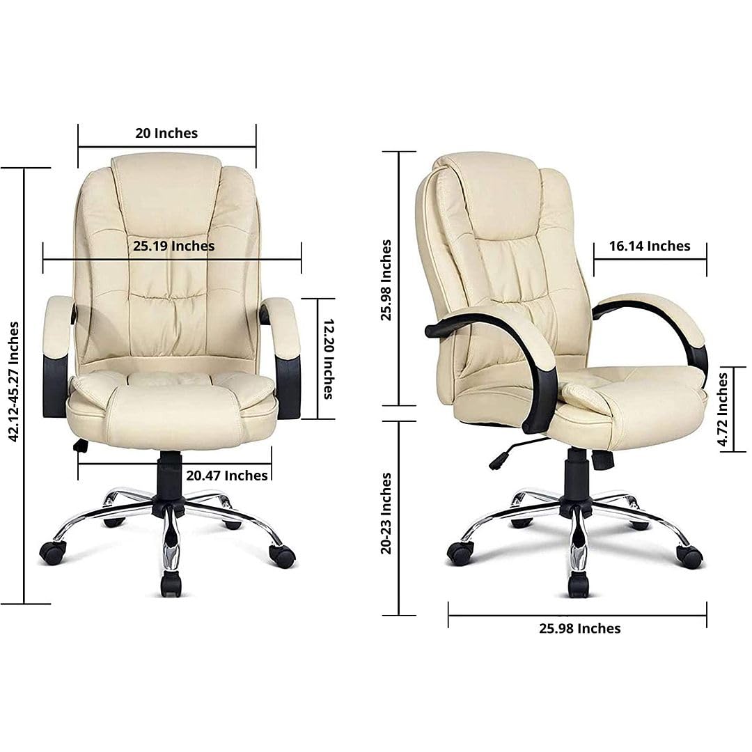 Halter Large Computer Desk Chair with Lumbar Support and Padded Arm Rests, Ergonomic Swivel Chairs, Comfortable Study Gaming Chair, Adjustable Home Office Chair, Rolling Executive Leather Chair, Beige