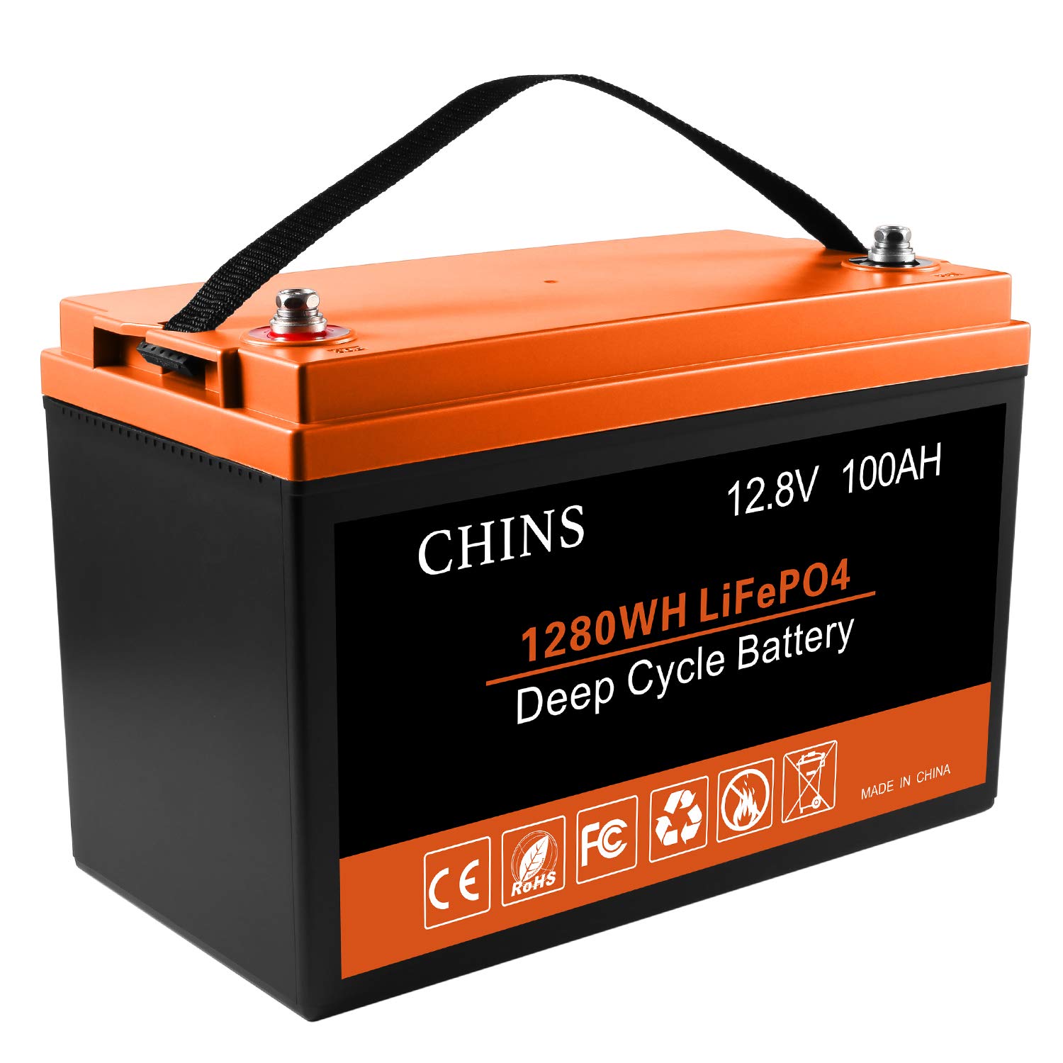 CHINS LiFePO4 Battery 12V 100AH Lithium Battery Perfect for Golf Cart, Trolling Motors, Marine, RV, Solar, Boat and Off-Grid, Built-in 100A BMS, 2000~5000 Cycles