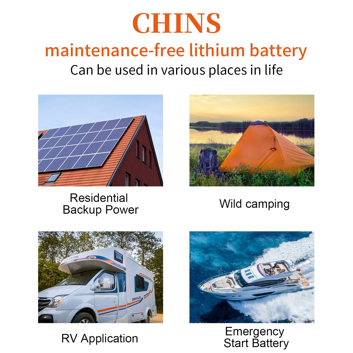 CHINS LiFePO4 Battery 12V 100AH Lithium Battery Perfect for Golf Cart, Trolling Motors, Marine, RV, Solar, Boat and Off-Grid, Built-in 100A BMS, 2000~5000 Cycles