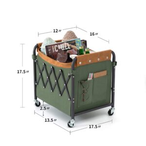 Whitsunday Home Clothes Laundry Storage Organizer Foldable Cart Basket with Rolling Wheels (Standard Size, Green)