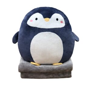 hofun4u penguin plush pillow 16 inch, blanket in cute plush pillow, panda stuffed animal, girls boys gifts for birthday, valentine, christmas, travel, holiday